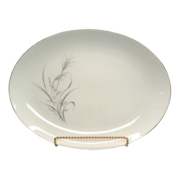 Vintage Oval Serving Platter Tray Castlecourt Wheat Spray Pattern Silver Rim 12" - Picture 6 of 9